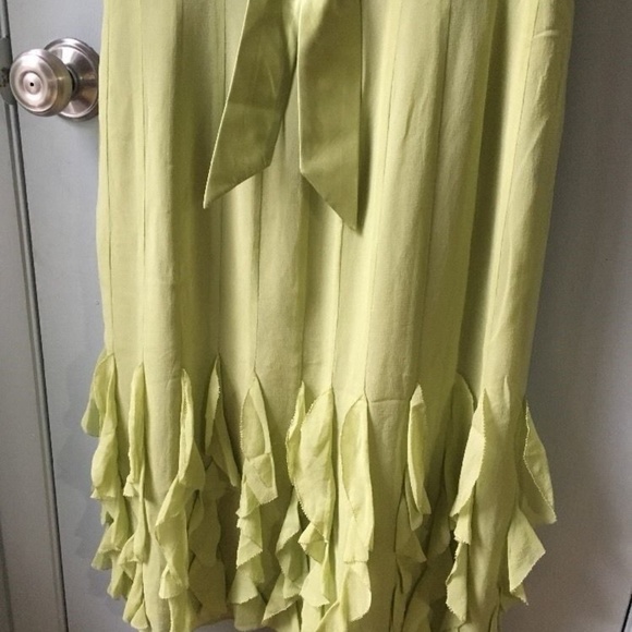 TALBOTS size 6 Green Silk Dress flounced skirt bow - Picture 3 of 6